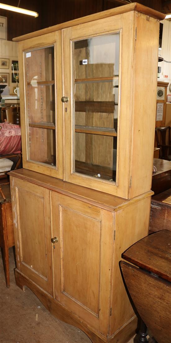 Victorian pine 2 section glazed bookcase